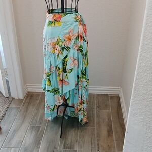 New York & Company Asymmetrical Floral Skirt - Light Blue